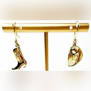Lucky Brand Gold Cowboy Boot and Hat Dangle Earrings